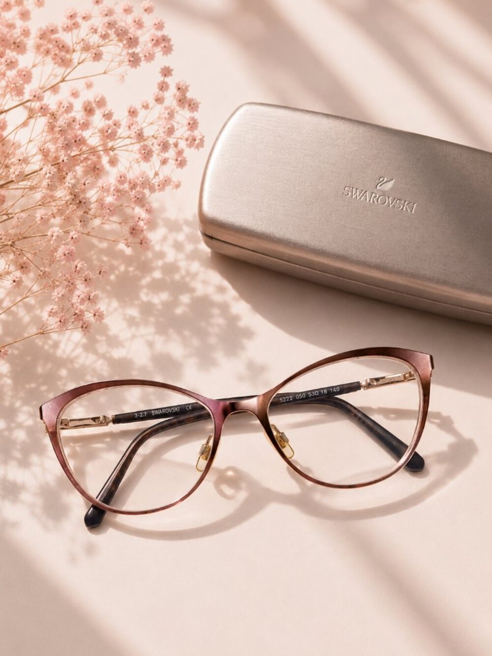 Swarovski Cat Eye Eyeglass Frames | Rose Gold Pink Designer Eyewear